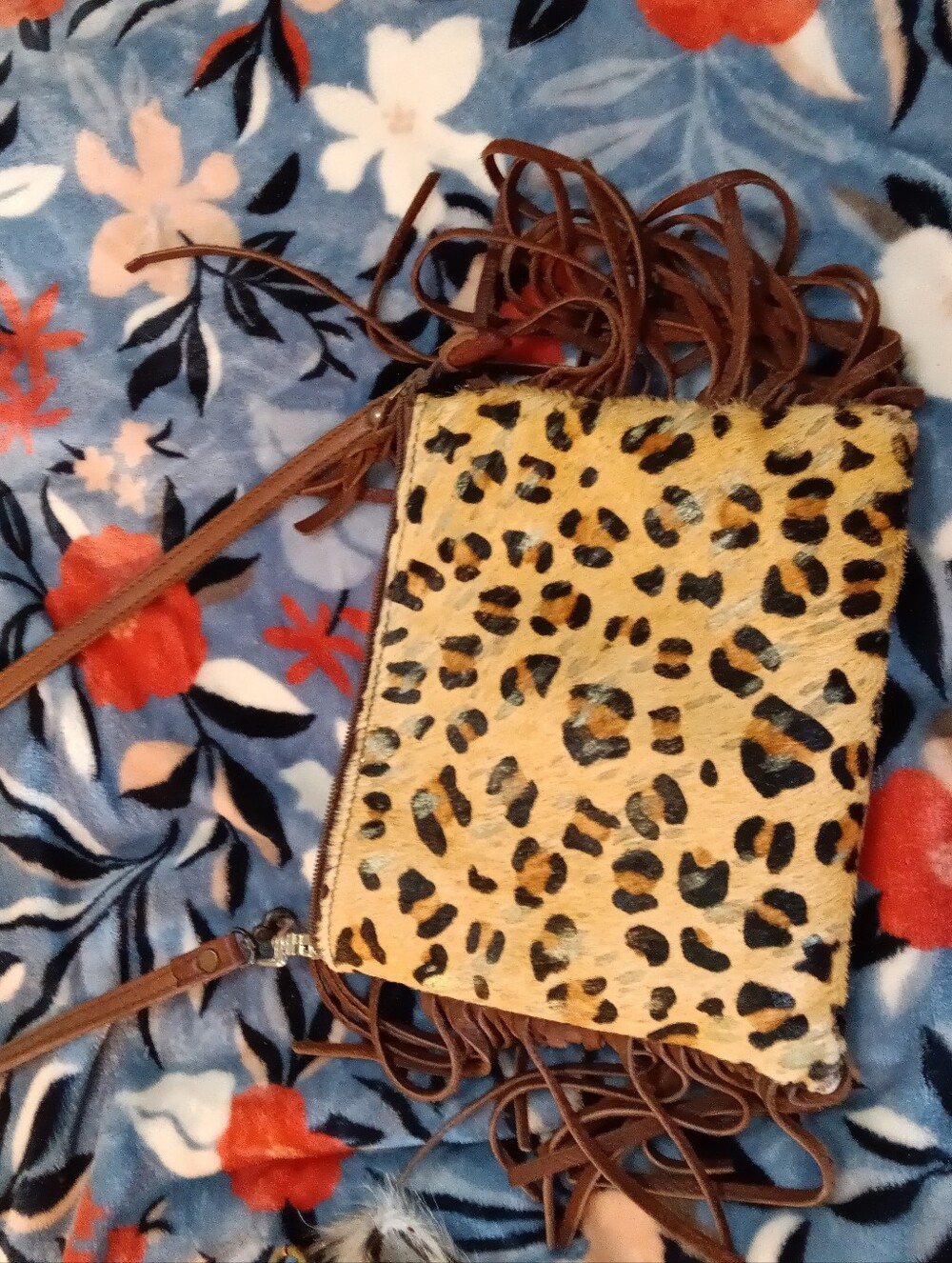 American Darling Leopard Print Crossbody Bag with Brown Fringe